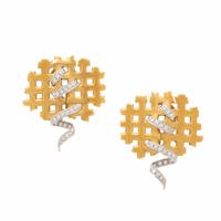 Whitney Boin, Yellow Gold and Diamond Lattice Earrings