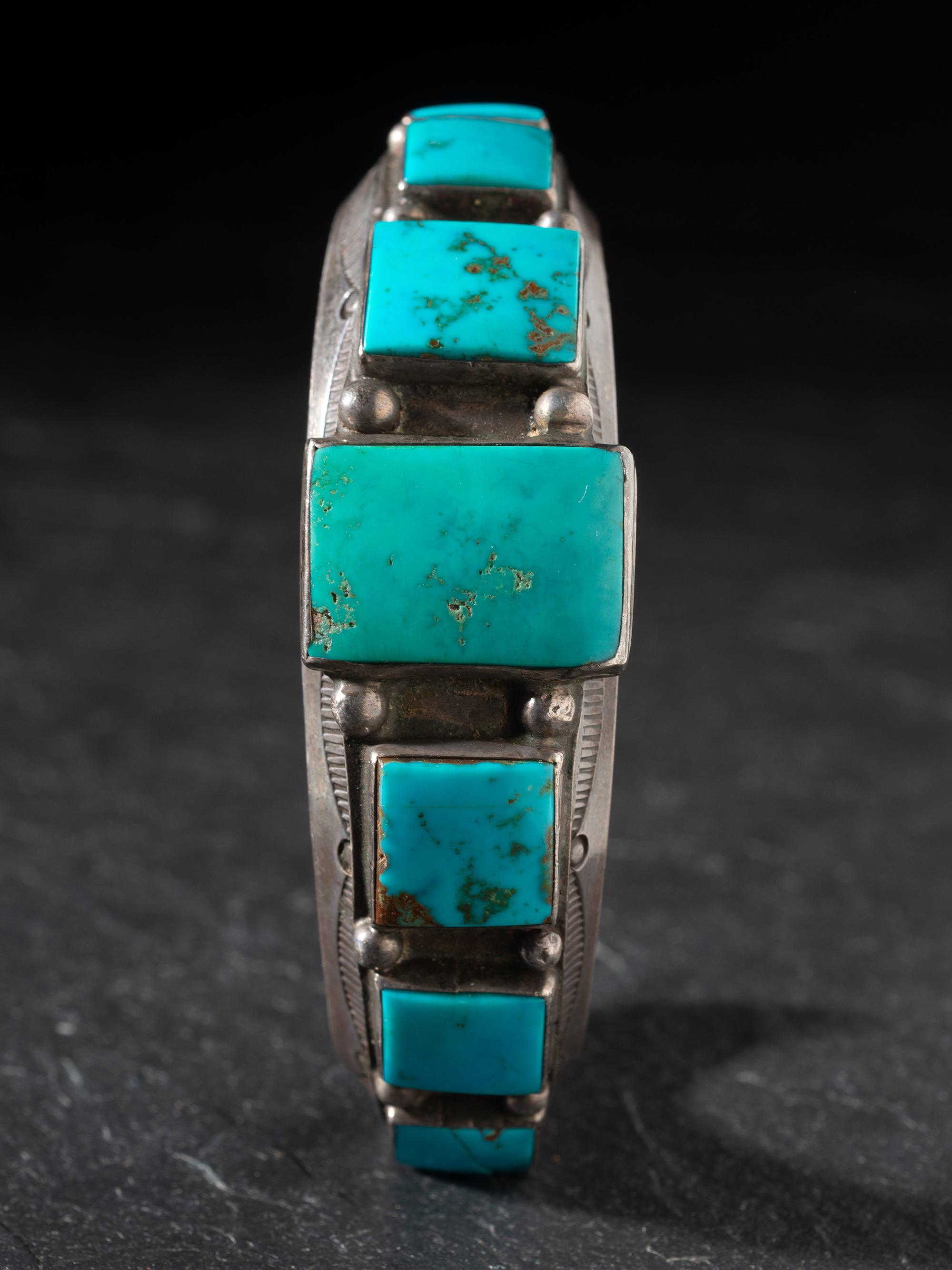 Navajo Silver and Blue Gem Turquoise Cuff Bracelet
