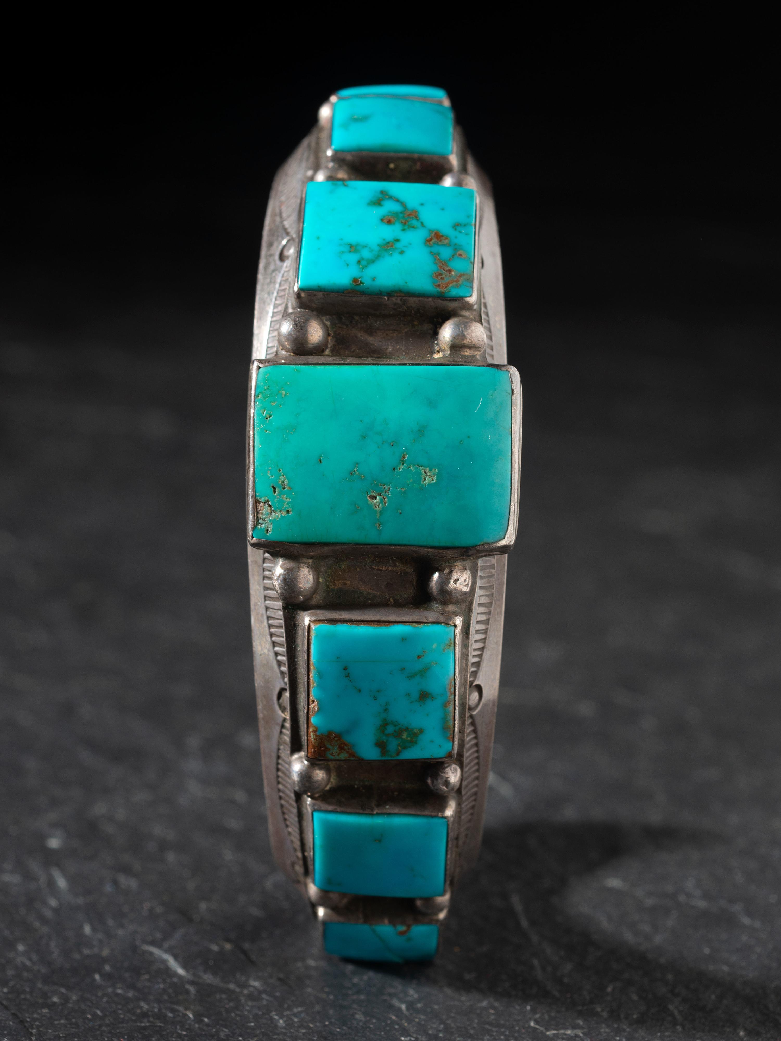 Navajo Silver and Blue Gem Turquoise Cuff Bracelet