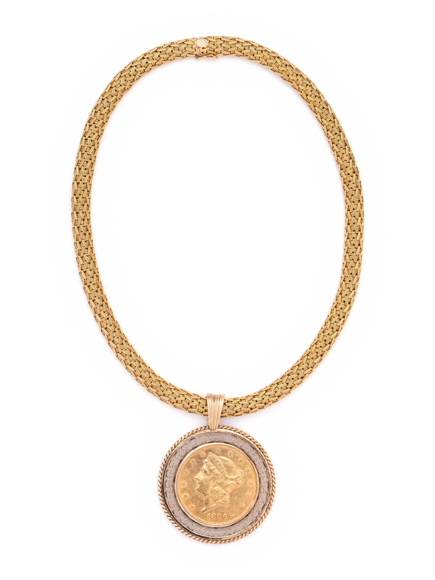 YELLOW GOLD AND COIN PENDANT/NECKLACE