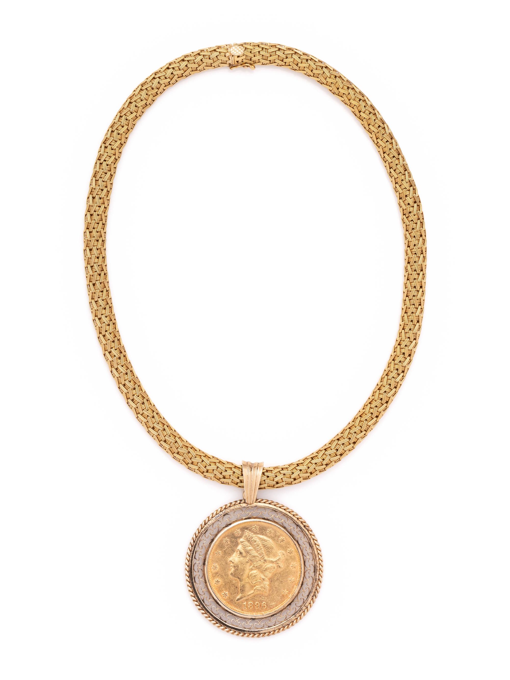 YELLOW GOLD AND COIN PENDANT/NECKLACE