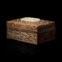 A Chinese Jade and Turquoise Embellished Brass Box — 銅嵌玉及綠松石蓋盒