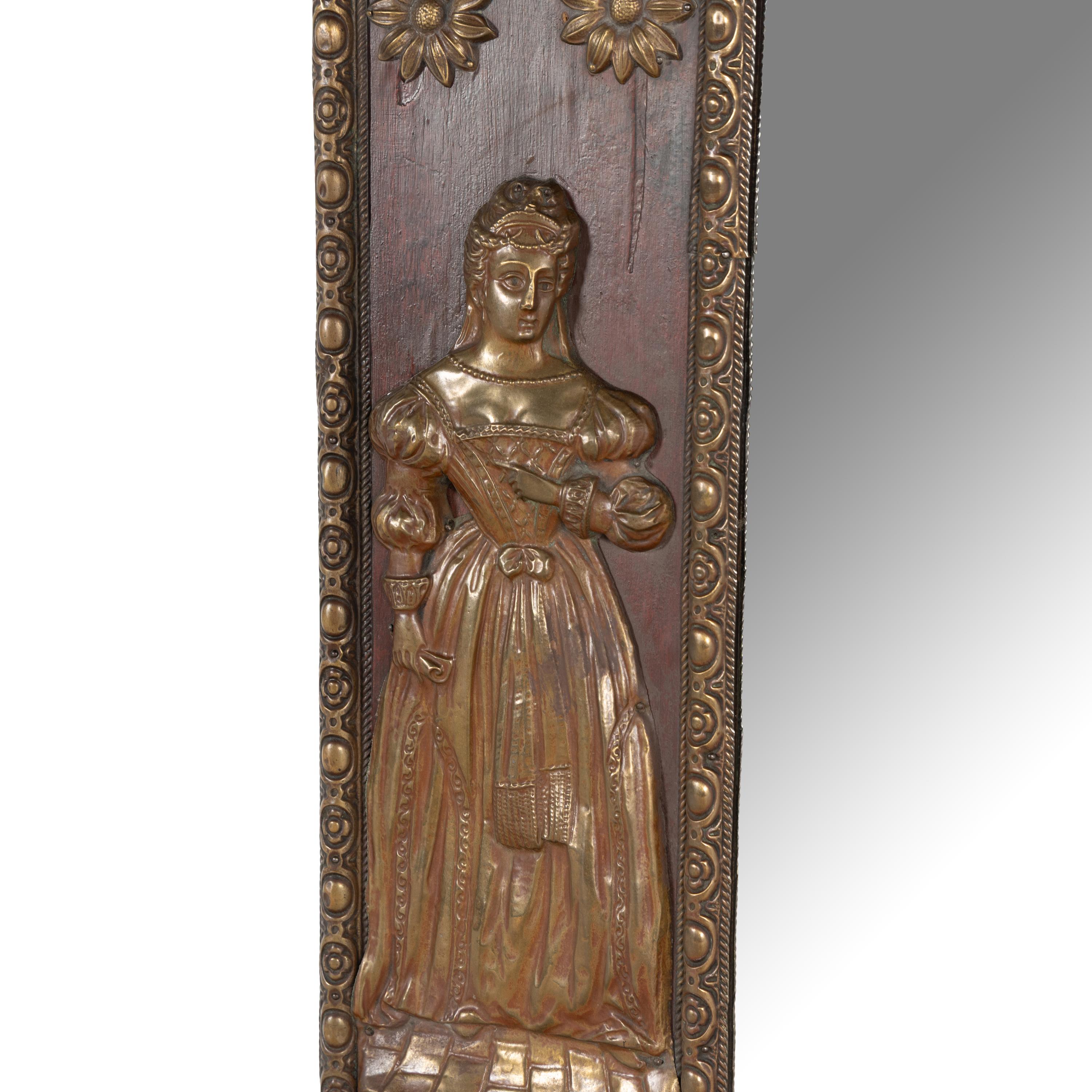 A Spanish Walnut and Brass Mounted Mirror