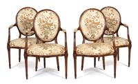 Four Regency Style Carved Walnut Open Armchairs Height 38 inches. — 20TH CENTURY