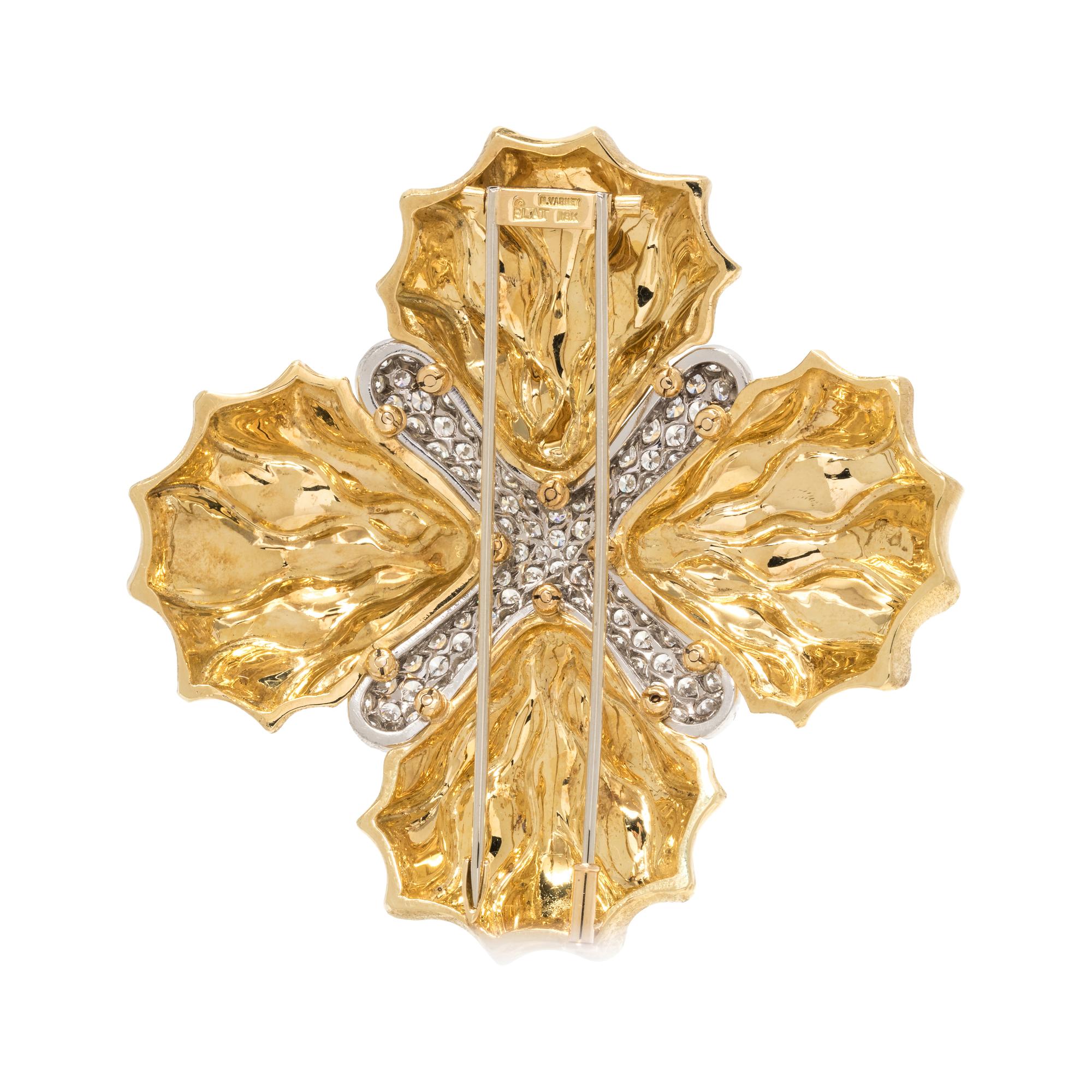 NICHOLAS VARNEY, YELLOW GOLD, PLATINUM AND DIAMOND BROOCH