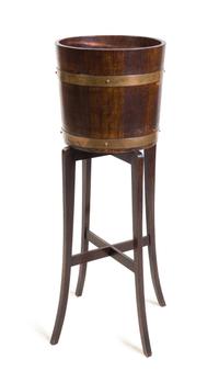 A Regency Brass Banded Peat Bucket on Stand Height 41 1/2 x width 36 x depth 23 inches. — R.A. LISTER & CO. LTD., 19TH CENTURY