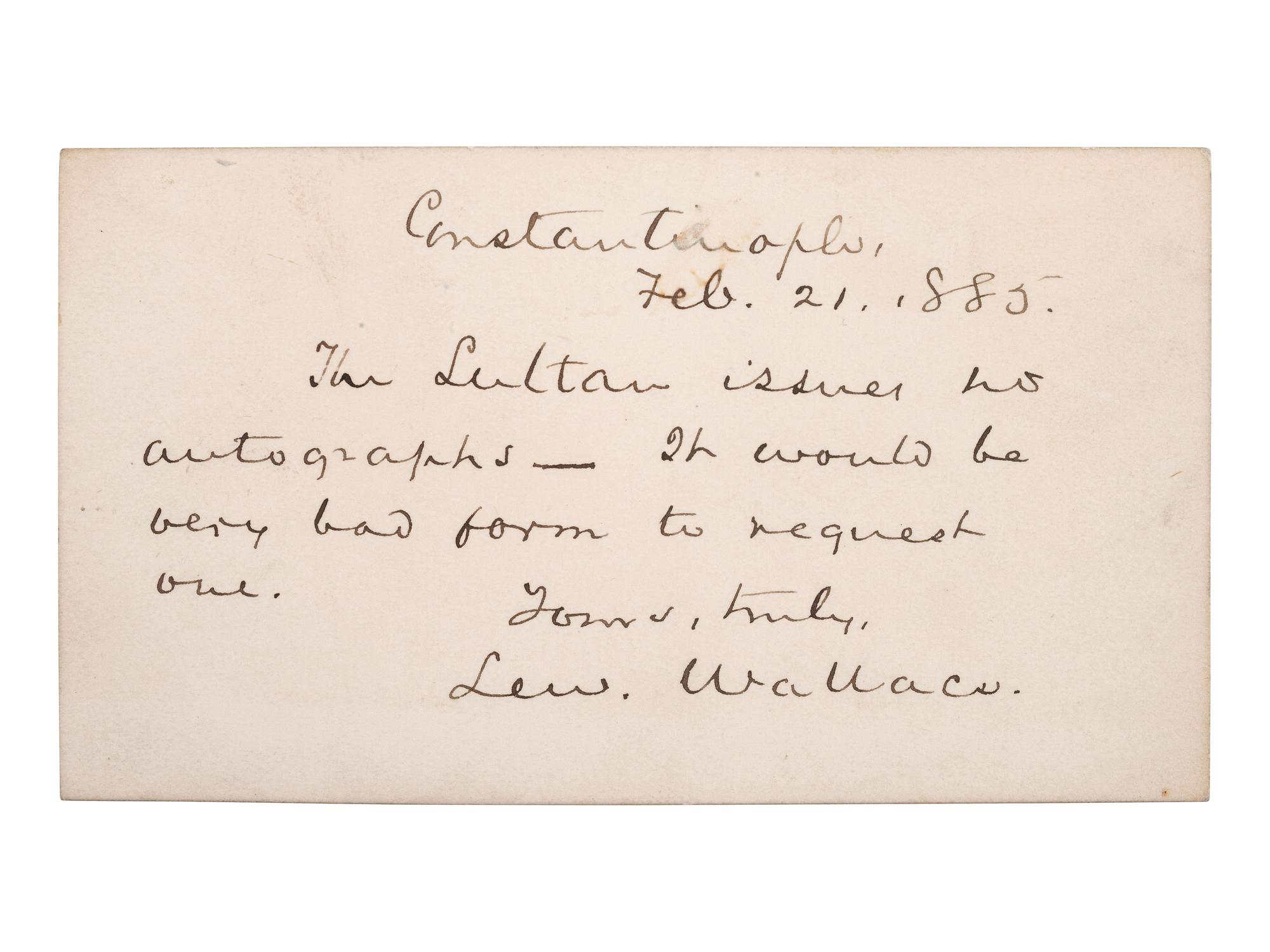 [CIVIL WAR]. WALLACE, Lew (1827-1905). ANS. Constantinople, 21 February 1885.
