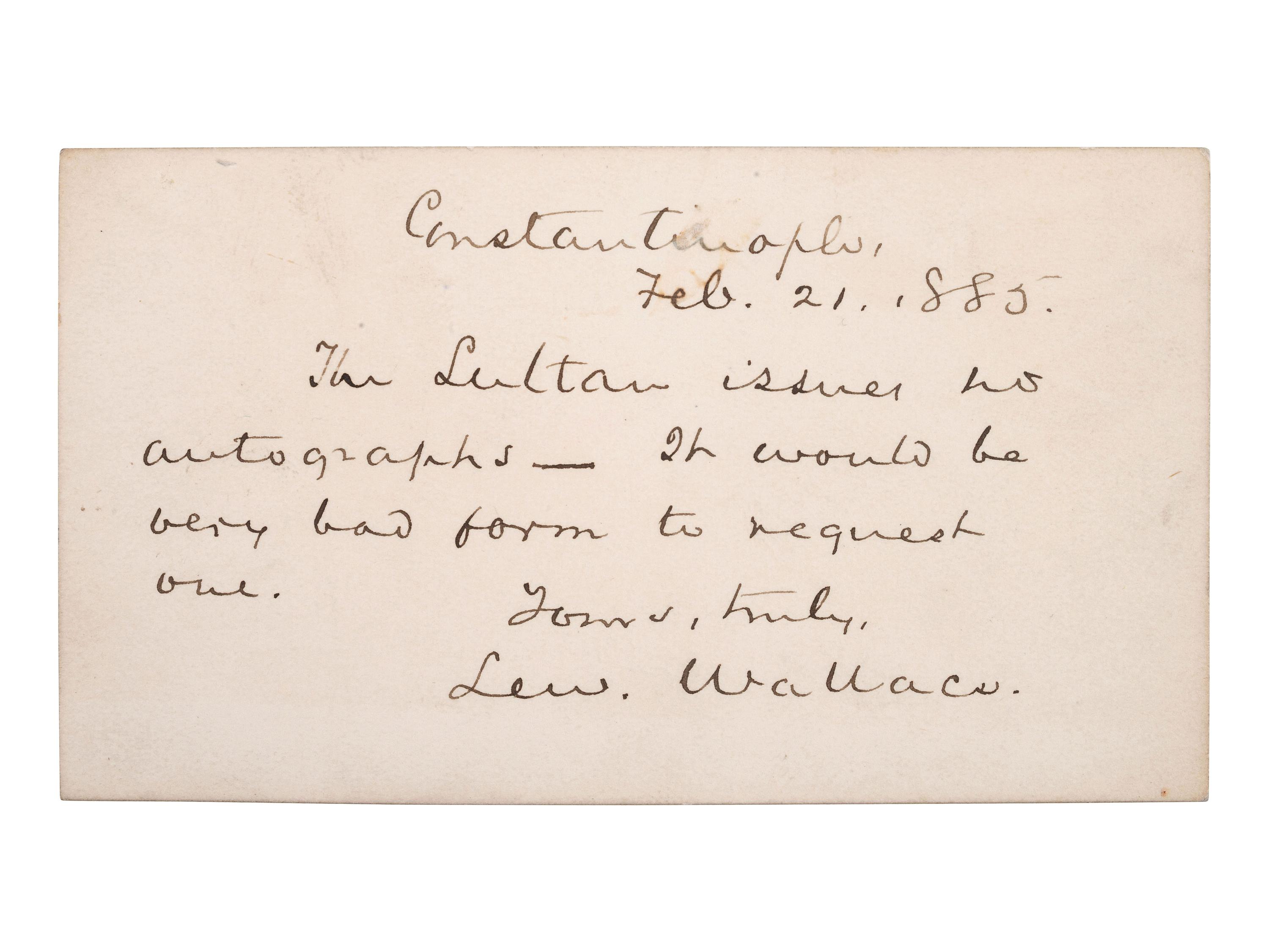 [CIVIL WAR]. WALLACE, Lew (1827-1905). ANS. Constantinople, 21 February 1885.