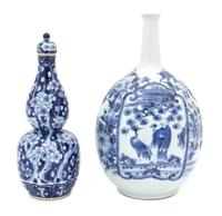 Two Asian Blue and White Porcelain Vases Height of taller 14 1/2 inches. — 20TH CENTURY