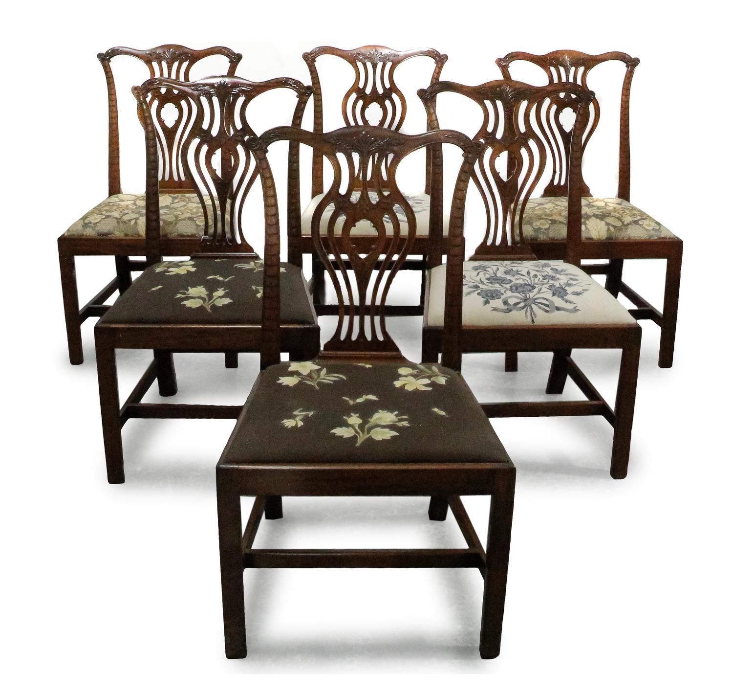 A Set of Six George III Chippendale Style Mahogany Dining Chairs, Height 38 inches.