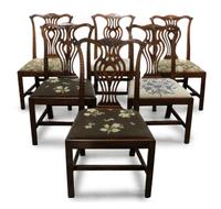 A Set of Six George III Chippendale Style Mahogany Dining Chairs, Height 38 inches.