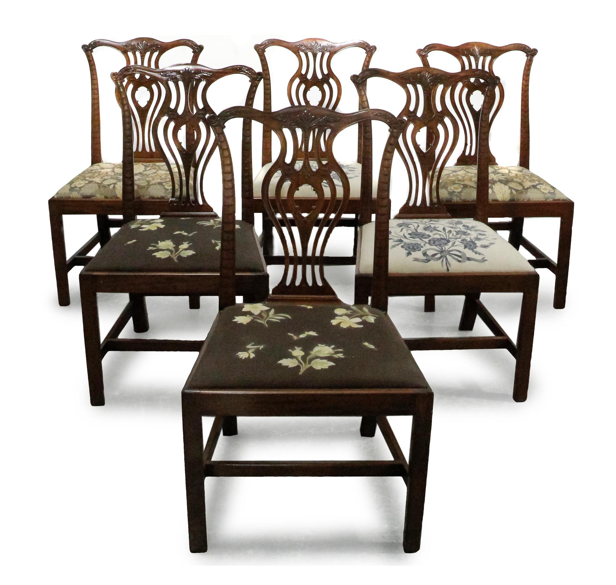 A Set of Six George III Chippendale Style Mahogany Dining Chairs, Height 38 inches.