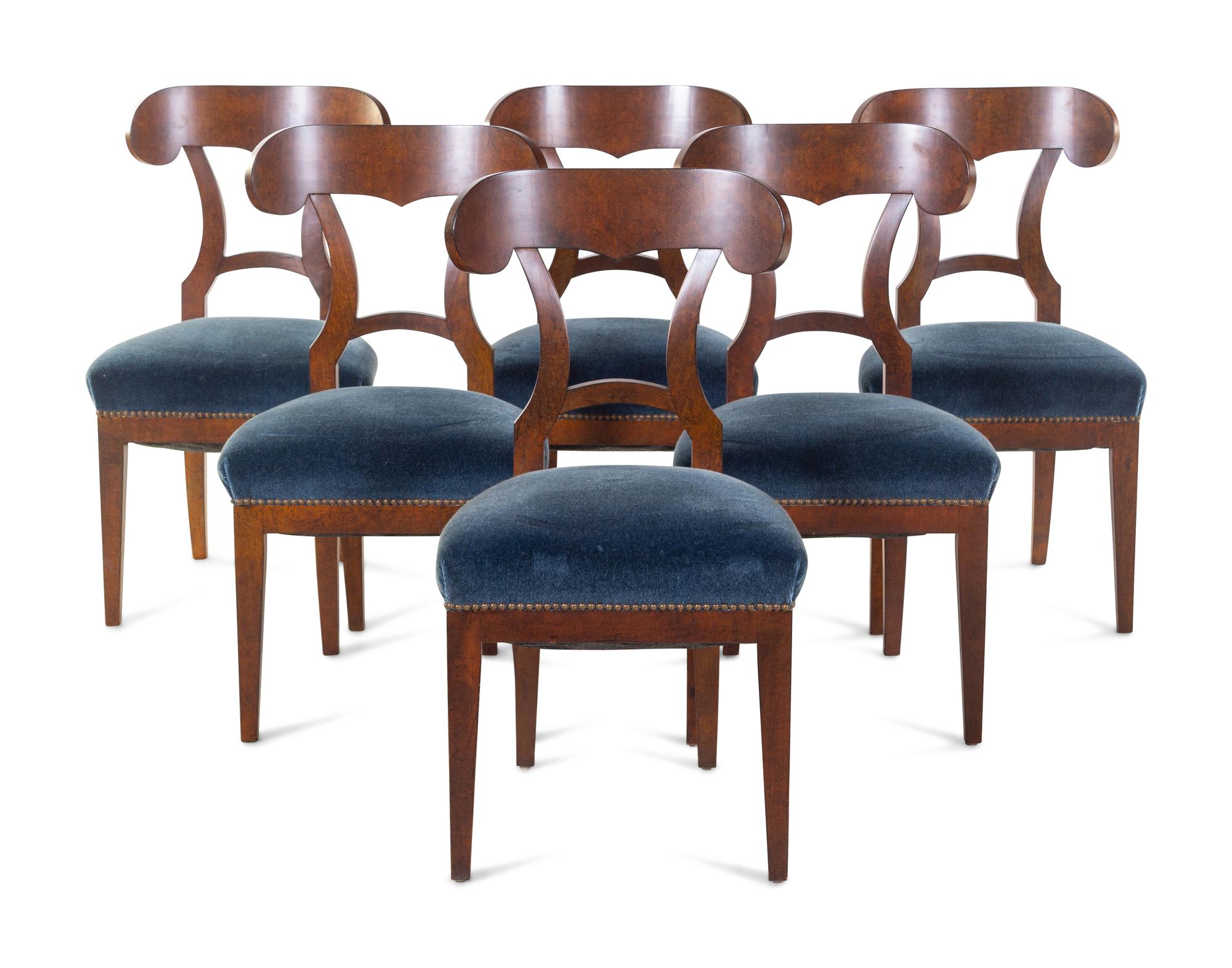 A Set of Six Biedermeier Style Burlwood Side Chairs