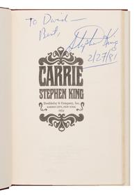 King, Stephen (b. 1947). Carrie . Garden City, New York: Doubleday and Co., Inc., 1974.