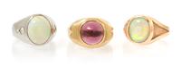 A Collection of Yellow Gold, Platinum, Opal, Amethyst and Diamond Rings, 21.20 dwts.
