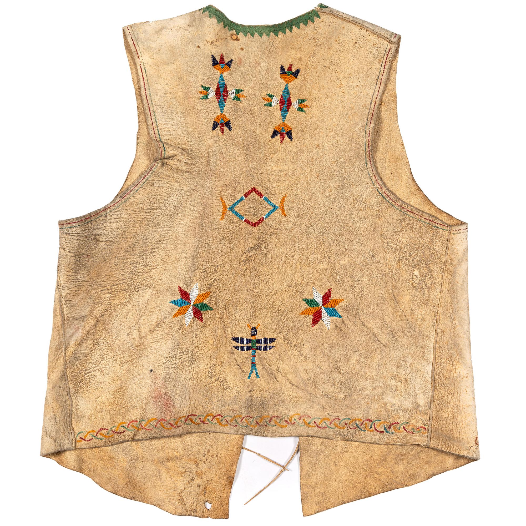 Plains Painted and Beaded Hide Vest, with Dragonflies and Pipes