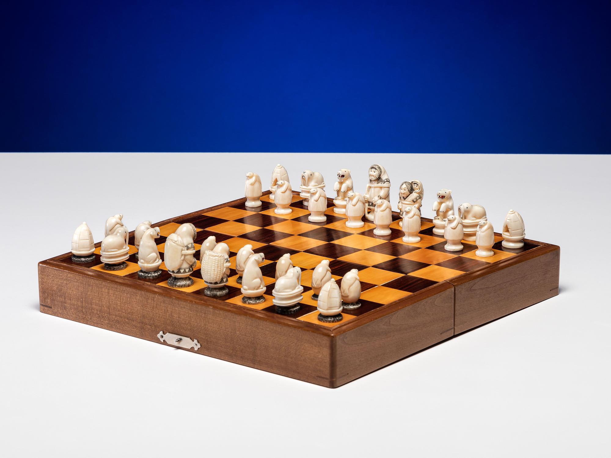 Inuit Carved Walrus Ivory Chess Set