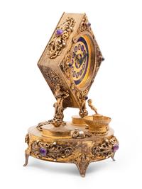 A Neoclassical Style Lapis Lazuli Inset Gilt Metal Mantel Clock