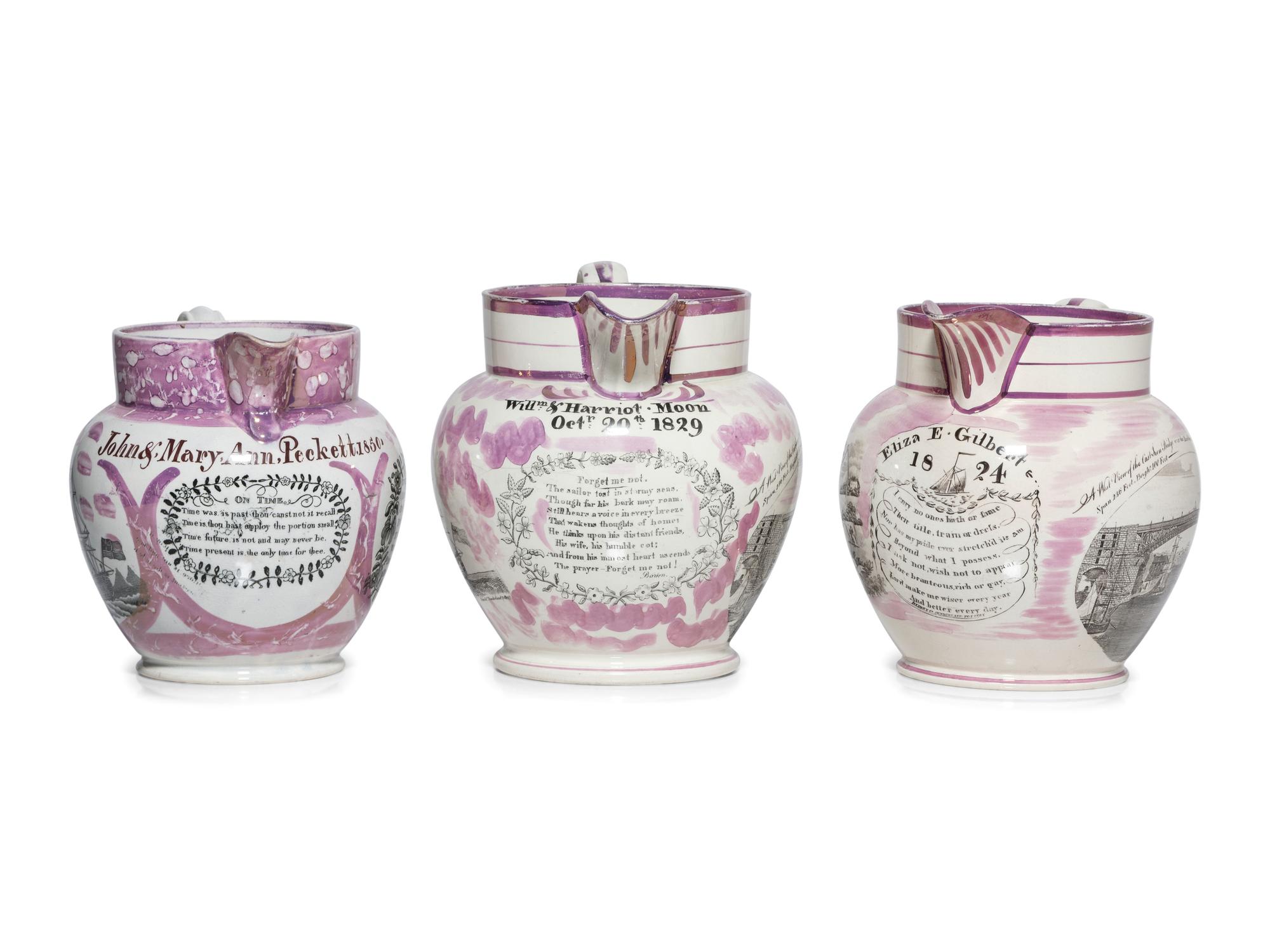 Three Sunderland Luster Inscribed Jugs