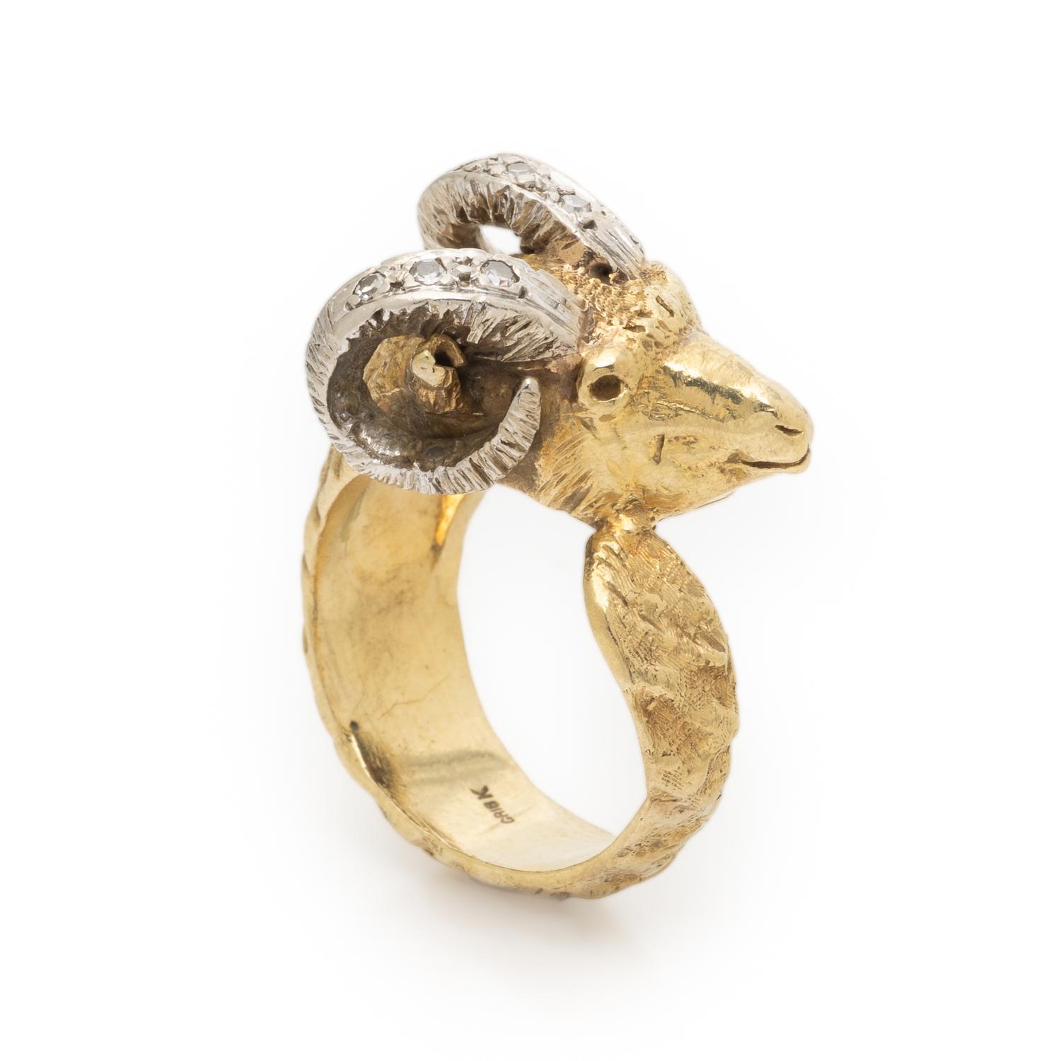 Bicolor Gold and Diamond Ram's Head Ring