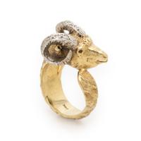 Bicolor Gold and Diamond Ram's Head Ring