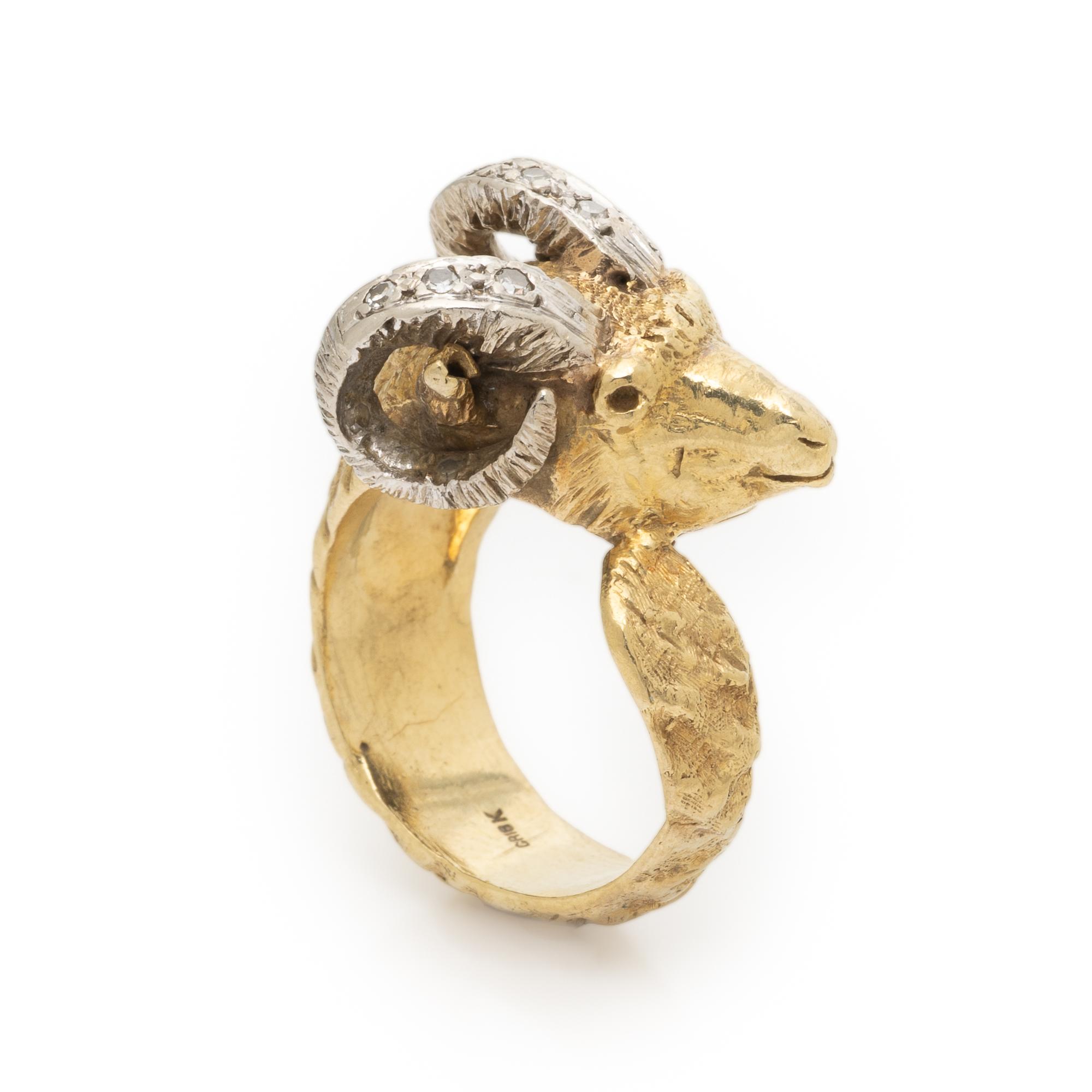 Bicolor Gold and Diamond Ram's Head Ring
