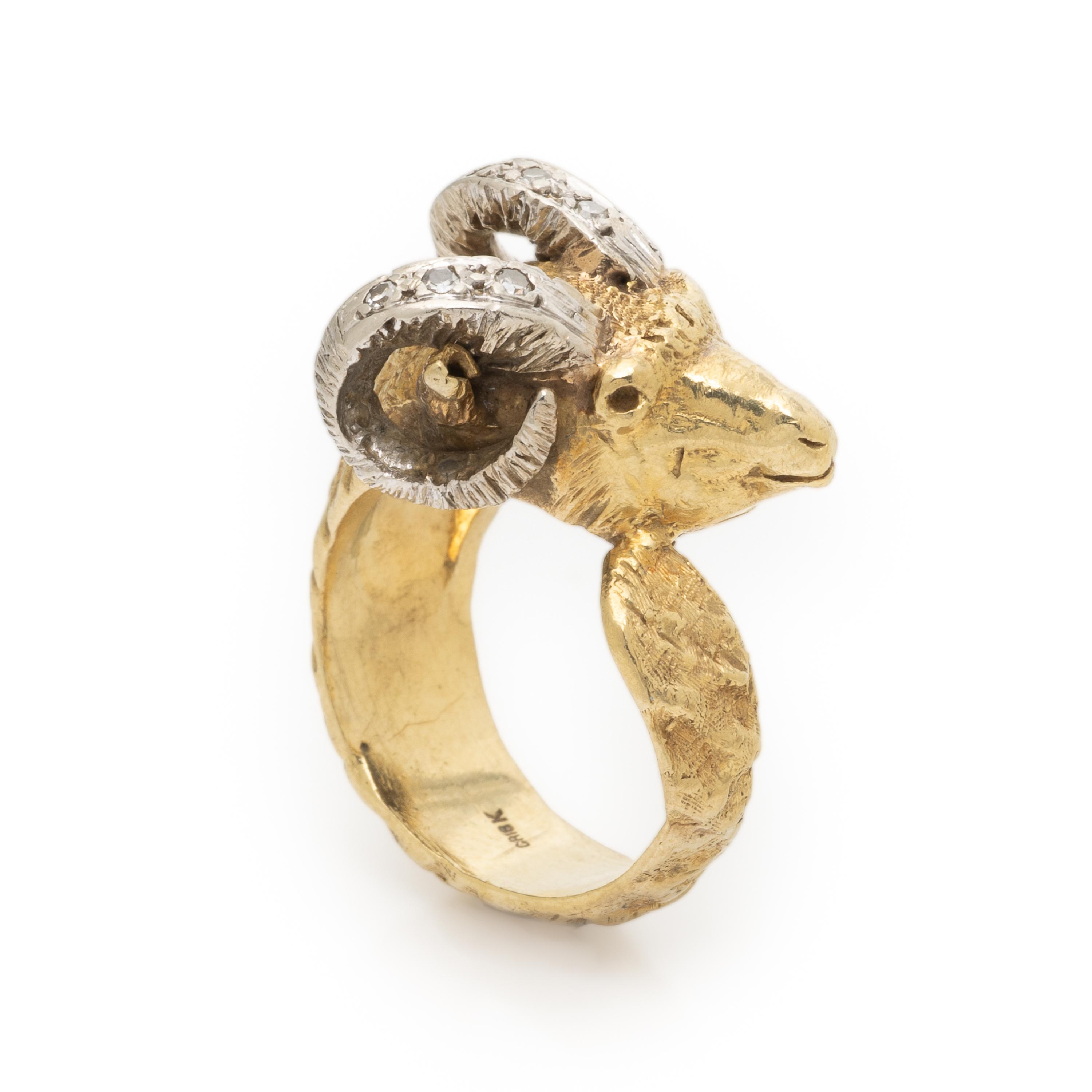 Bicolor Gold and Diamond Ram's Head Ring