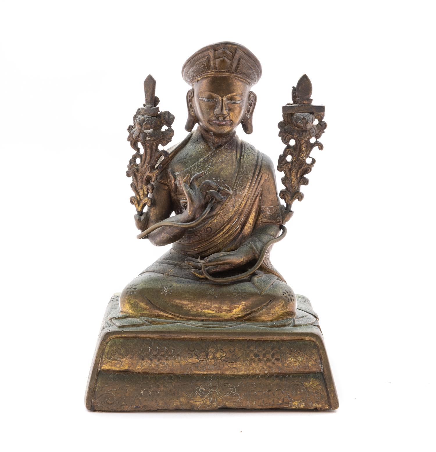 A Sino-Tibetan Gilt Bronze Figure of the Third Chakya