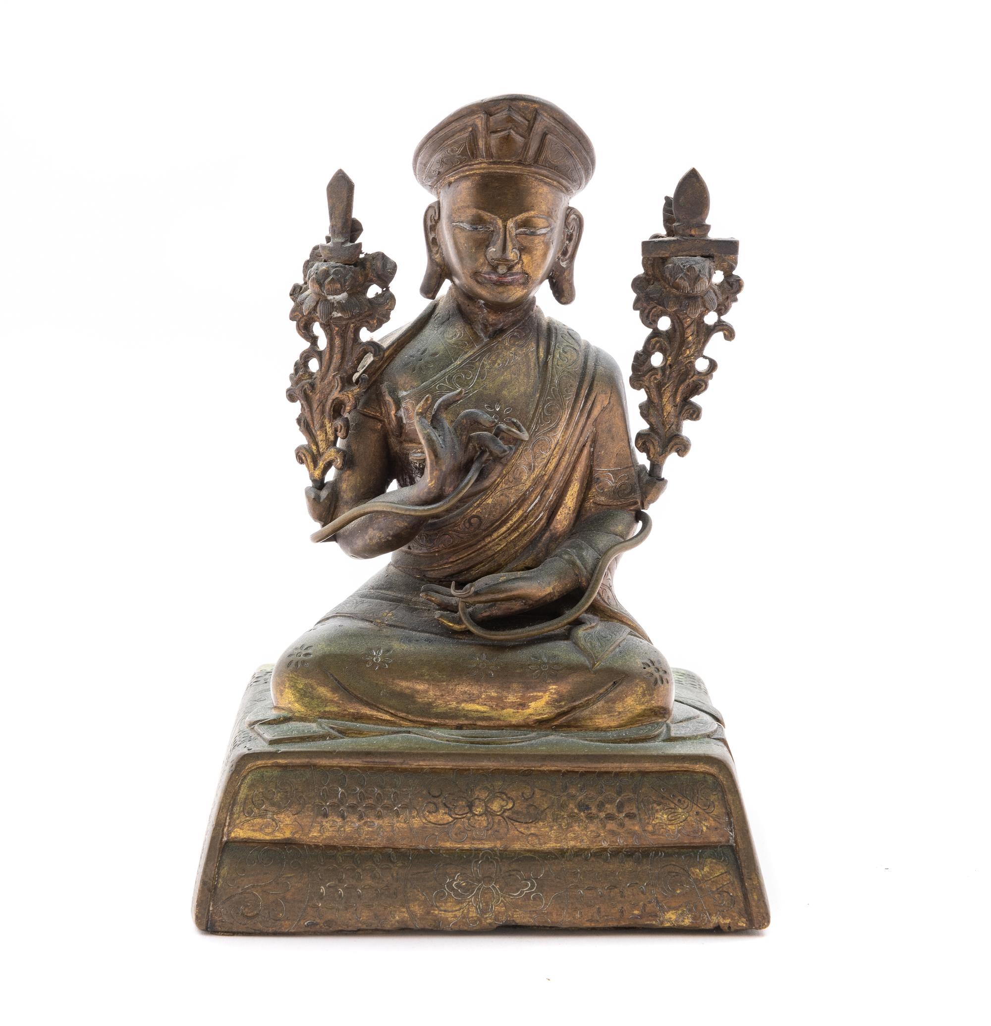 A Sino-Tibetan Gilt Bronze Figure of the Third Chakya