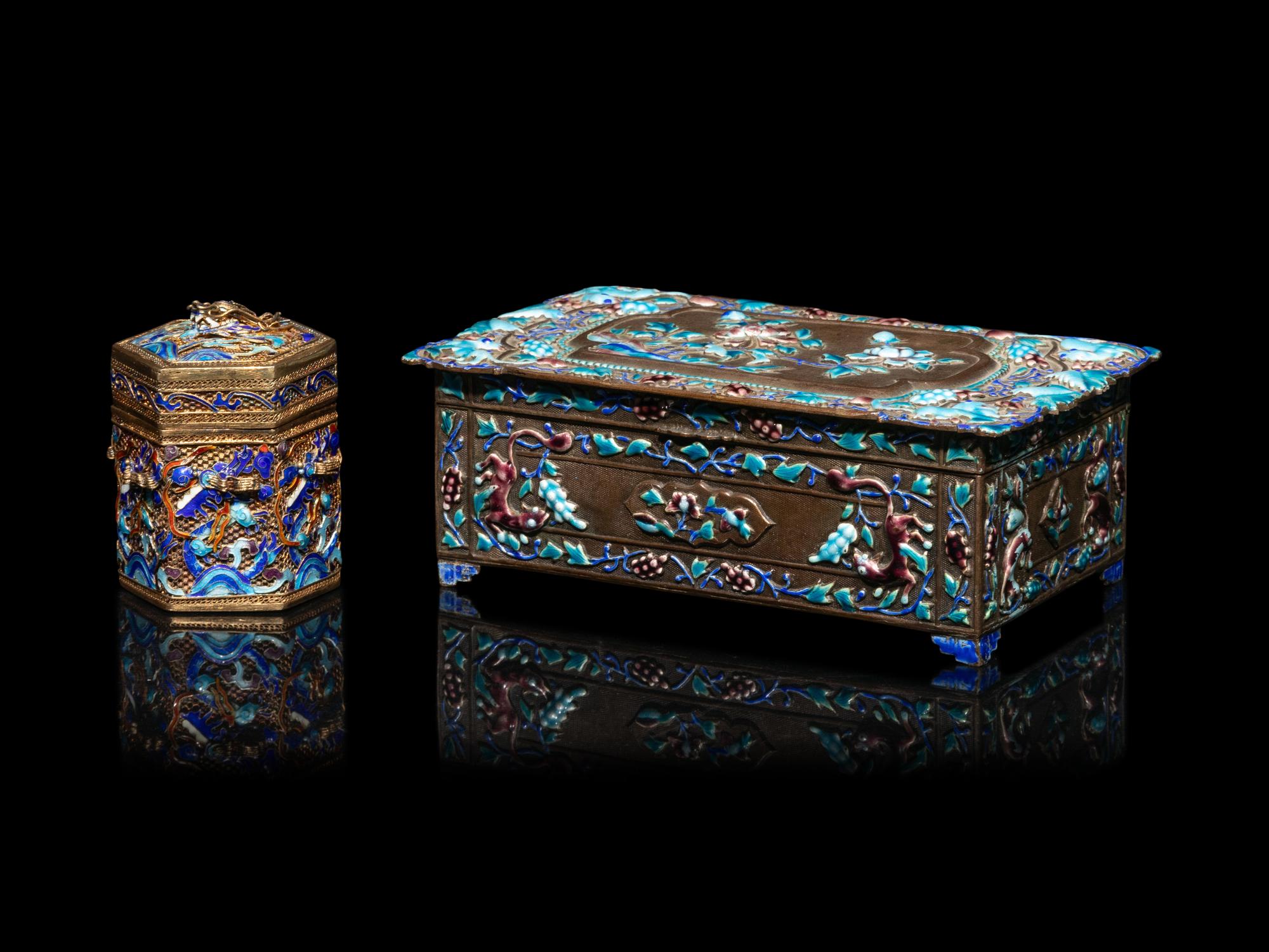 Two Chinese Enamel on Metal Boxes