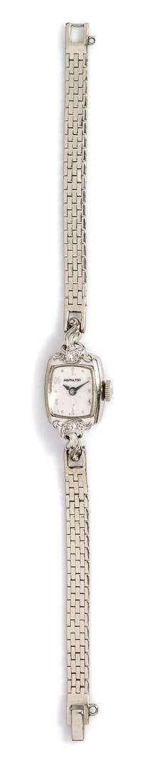 A 14 Karat White Gold and Diamond Wristwatch, Hamilton, 11.70 dwts.