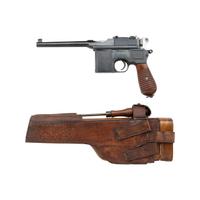 **Refurbished Import Marked Mauser C96 Pistol with Reproduction Stock Holster and Carrier