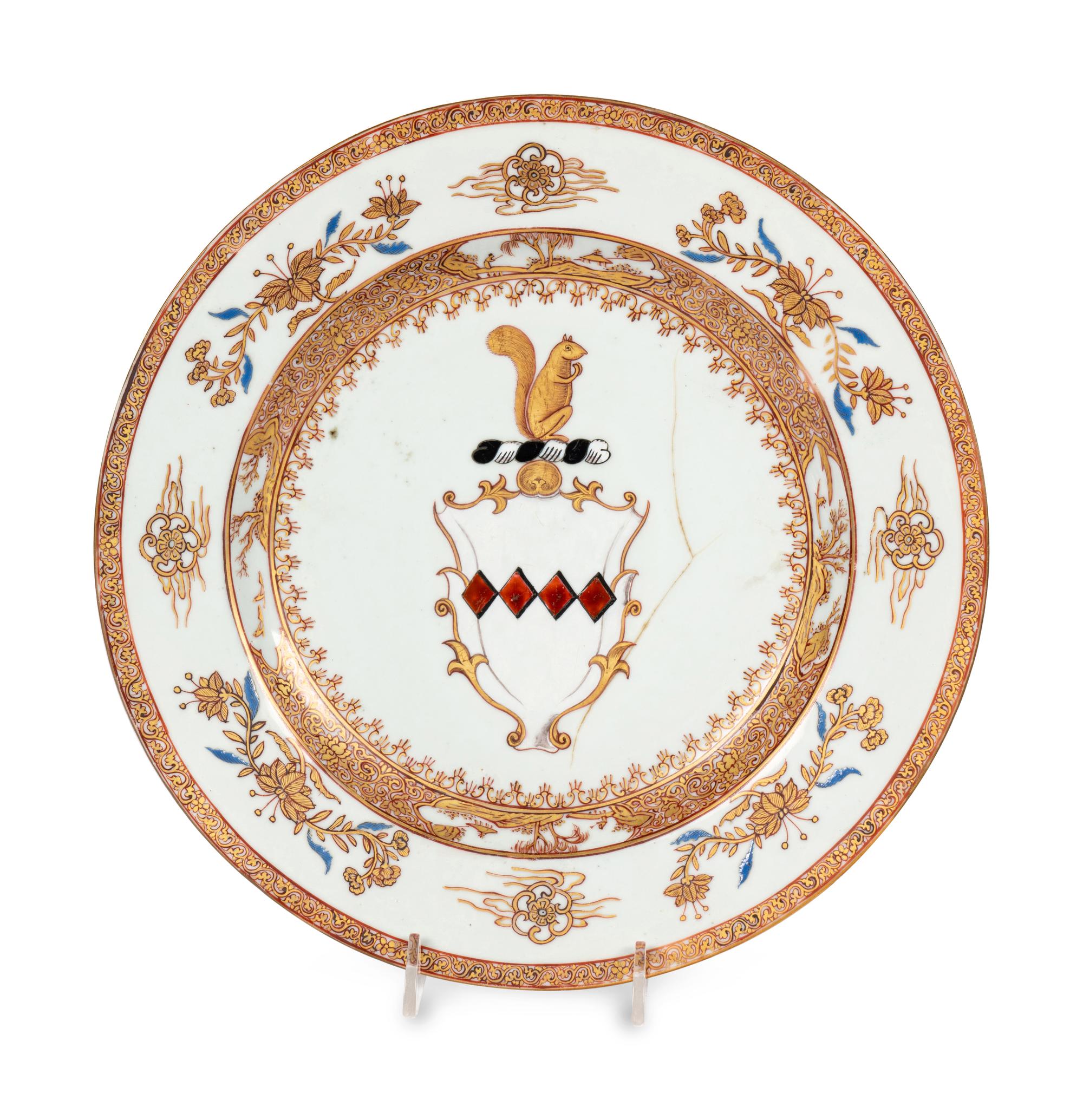 Four Export Armorial Porcelain Plates