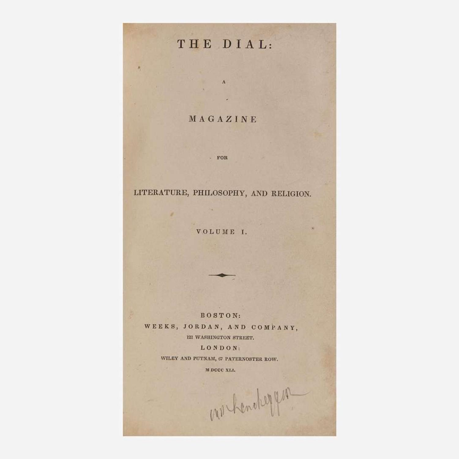 [Literature] (Thoreau, Henry D.) The Dial: A Magazine For Literature, Philosophy, and Religion