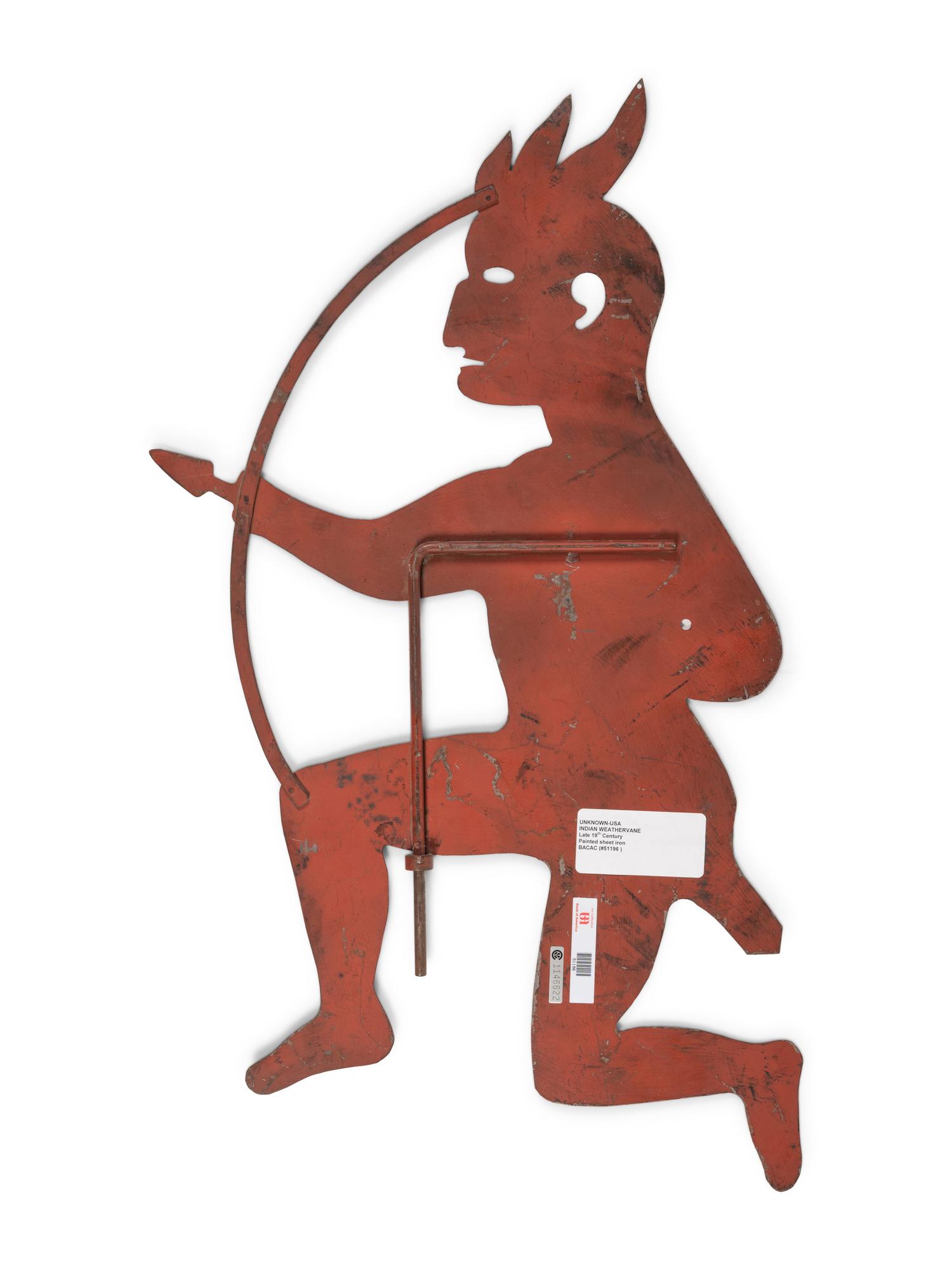 A Primitive Cut and Red-Painted Sheet-Iron Indian Weathervane
