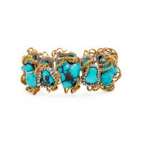 BLUE STONE, DIAMOND, AND BICOLOR GOLD BRACELET