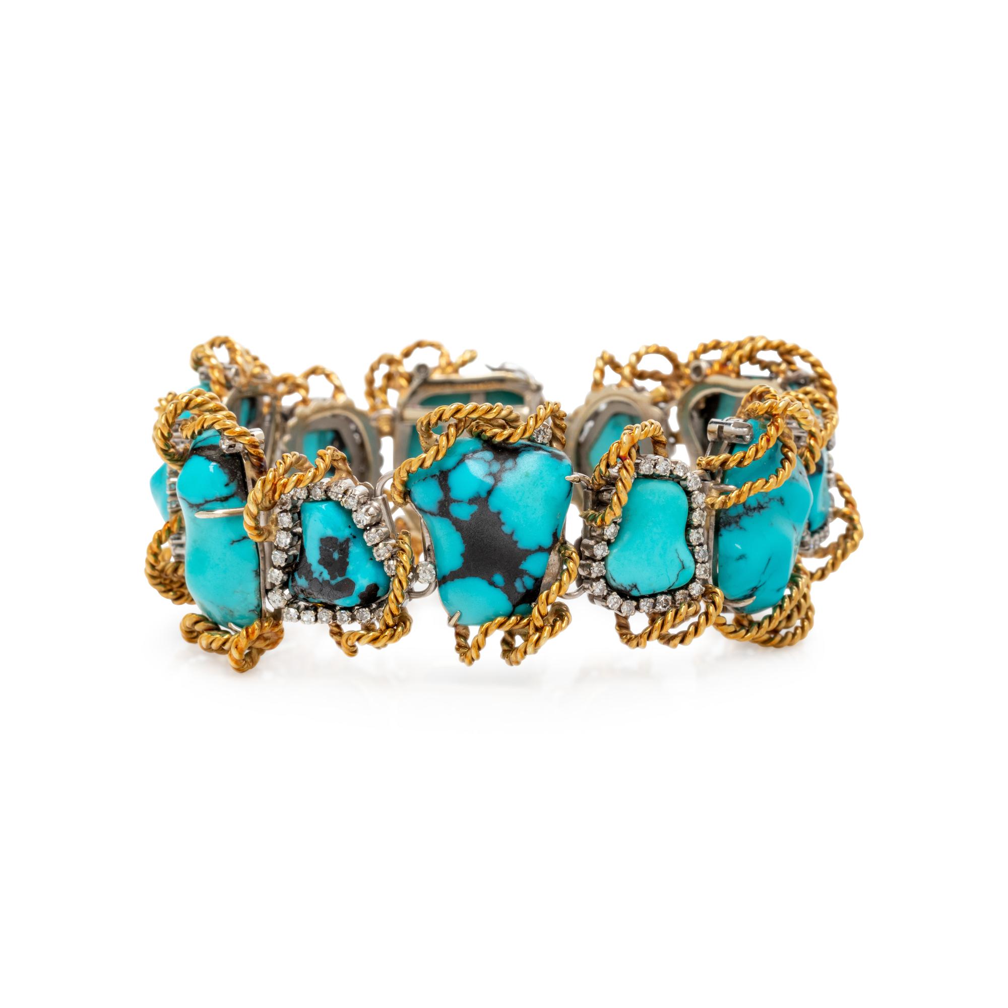 BLUE STONE, DIAMOND, AND BICOLOR GOLD BRACELET