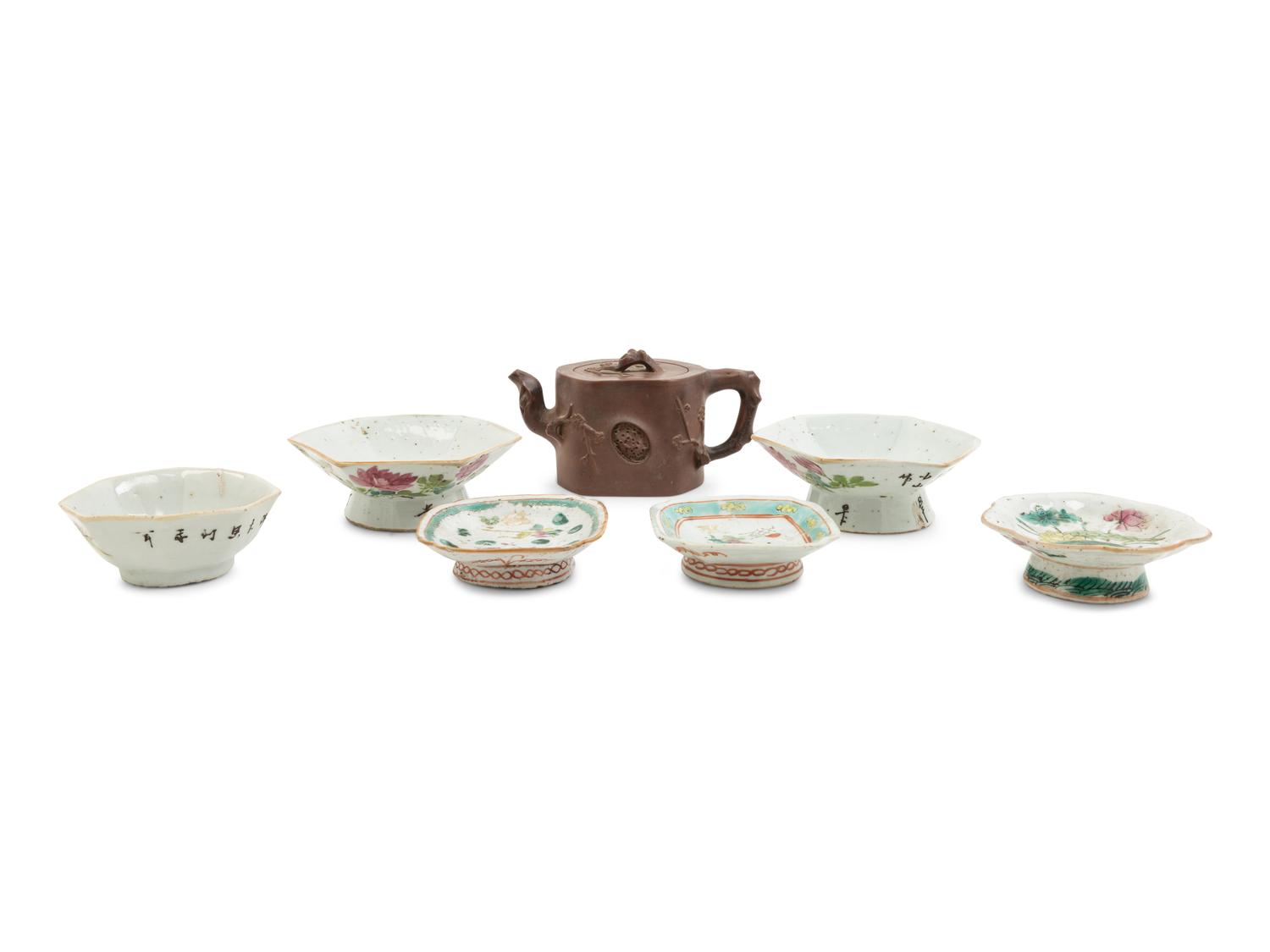 Eight Chinese Porcelain and Pottery Tea Articles