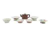 Eight Chinese Porcelain and Pottery Tea Articles