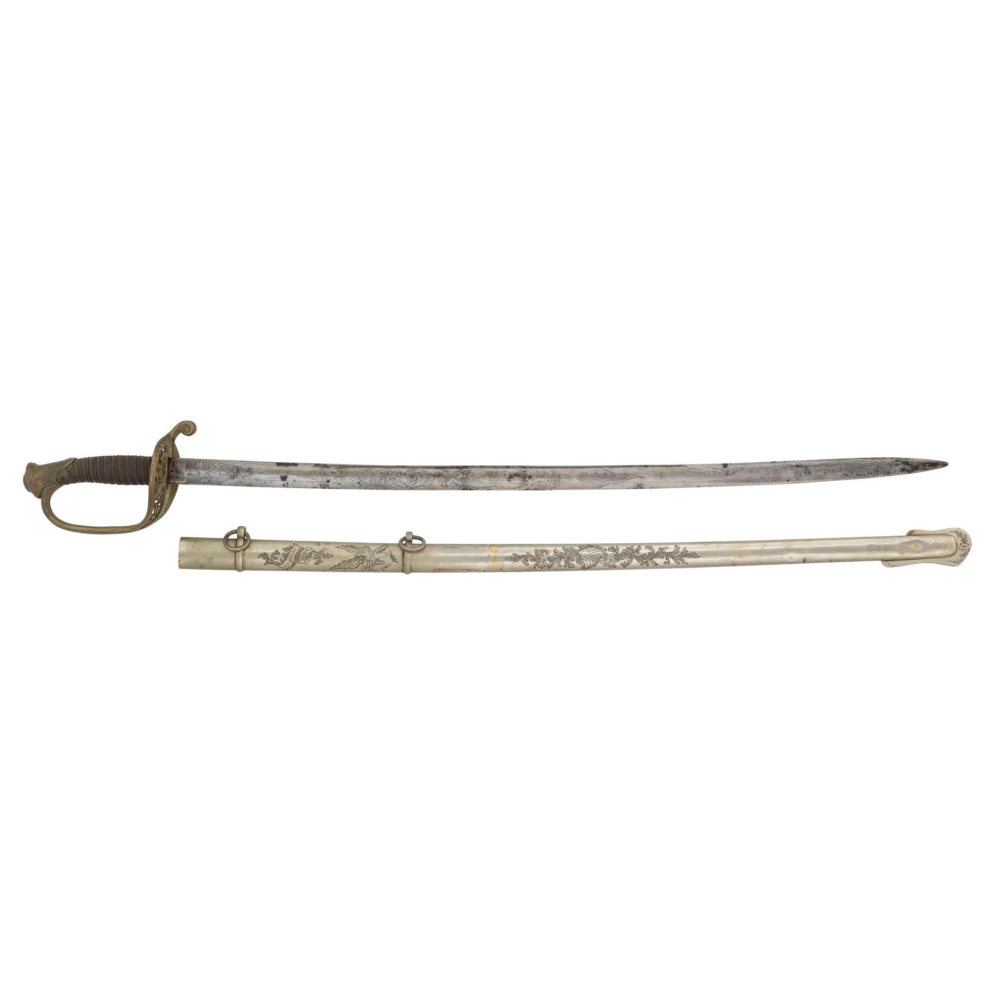 Tiffany Retailer Marked Imported US Model 1850 Foot Officers Sword with German Silver Scabbard