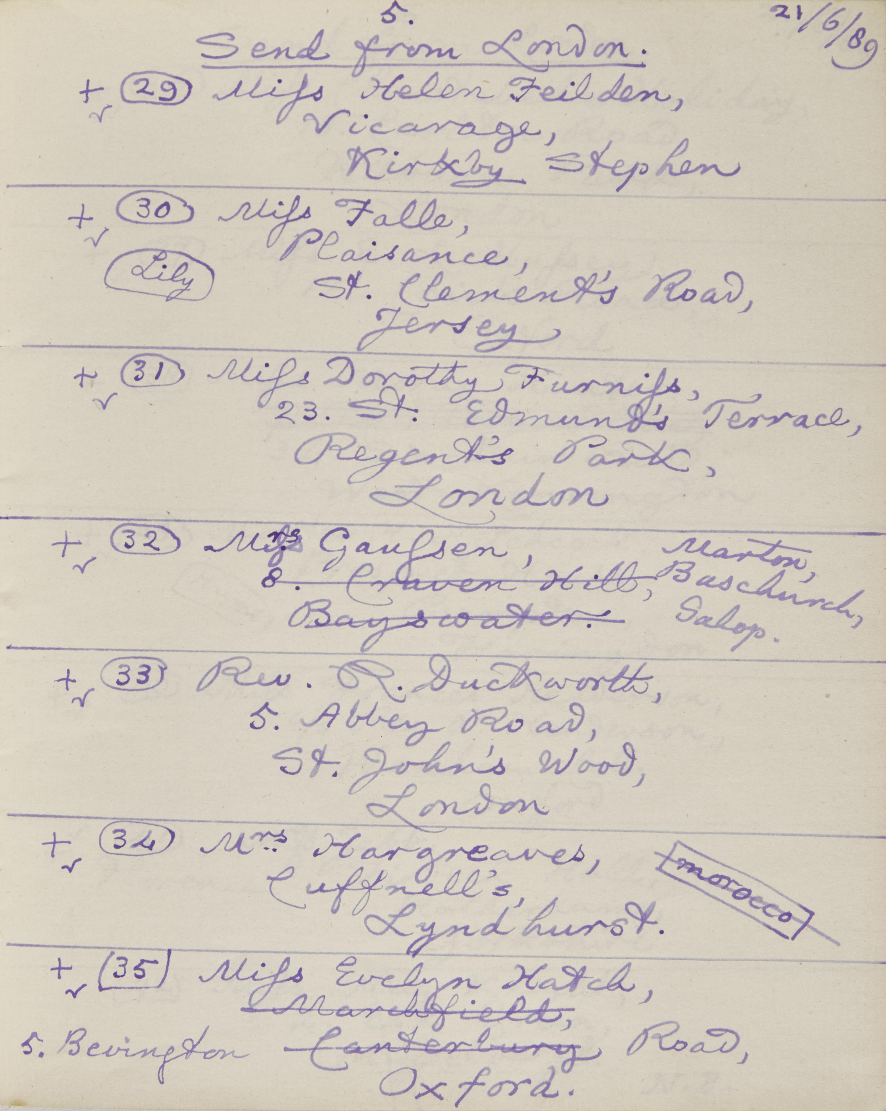 Carroll, Lewis (Charles Lutwidge Dodgson) Autograph Register Listing Recipients of Presentation Copies of "The Nursery Alice"