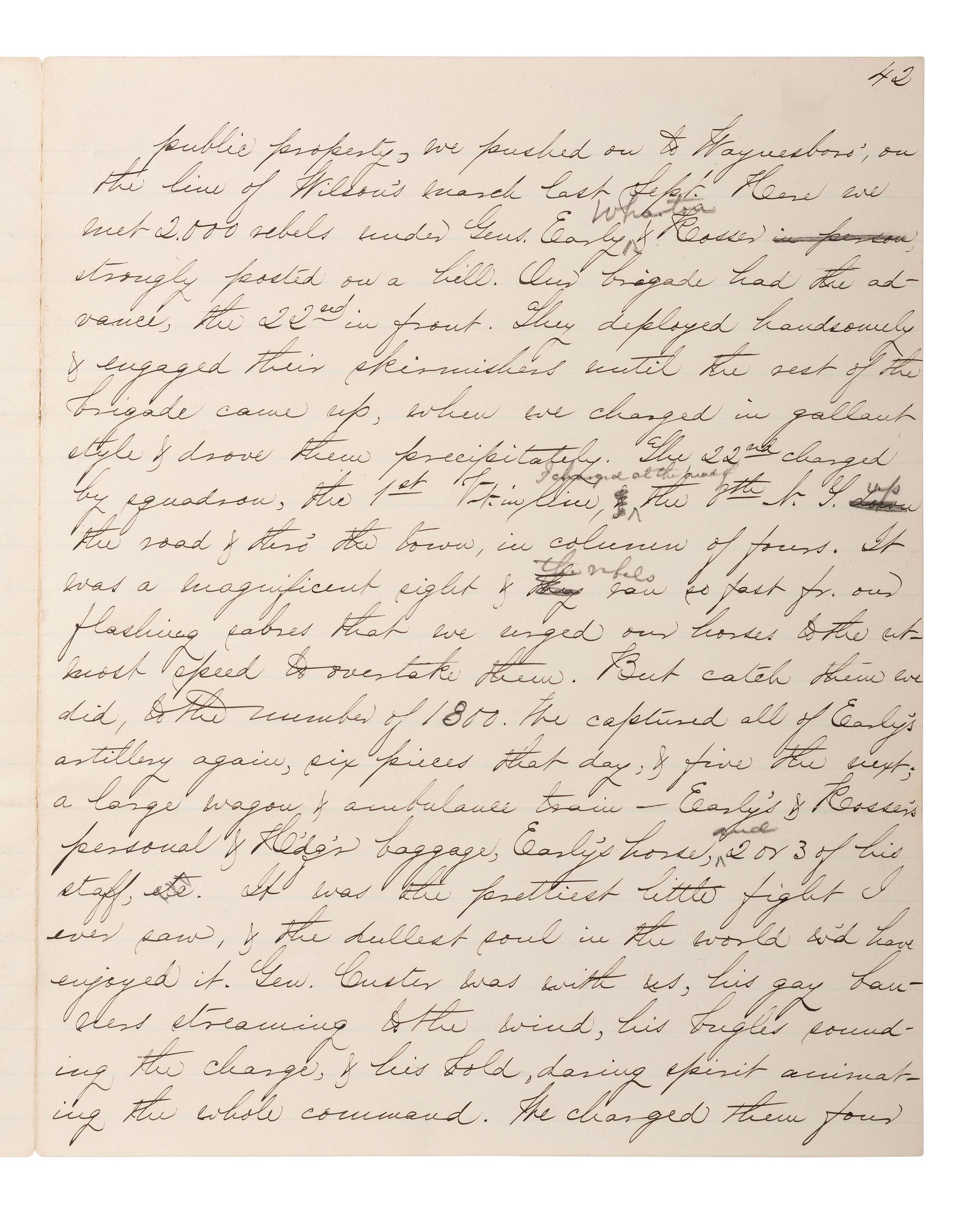 [CIVIL WAR - CUSTER, George A.]. Manuscript documenting the wartime experiences of Major Harlan Page Lloyd, 22nd New York Cavalry and 24th New York Light Artillery, aid to Custer during the Shenandoah Campaign.
