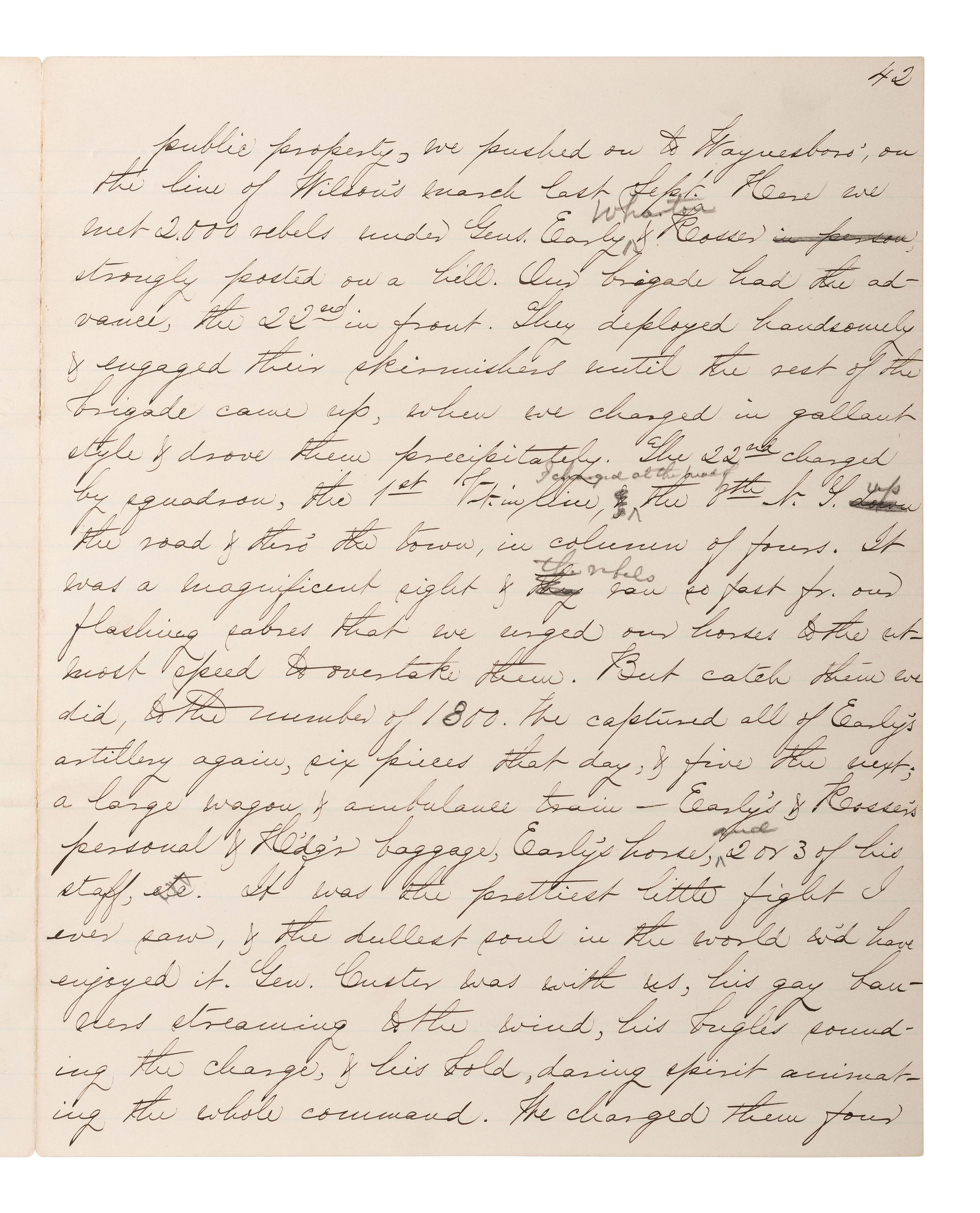 [CIVIL WAR - CUSTER, George A.]. Manuscript documenting the wartime experiences of Major Harlan Page Lloyd, 22nd New York Cavalry and 24th New York Light Artillery, aid to Custer during the Shenandoah Campaign.