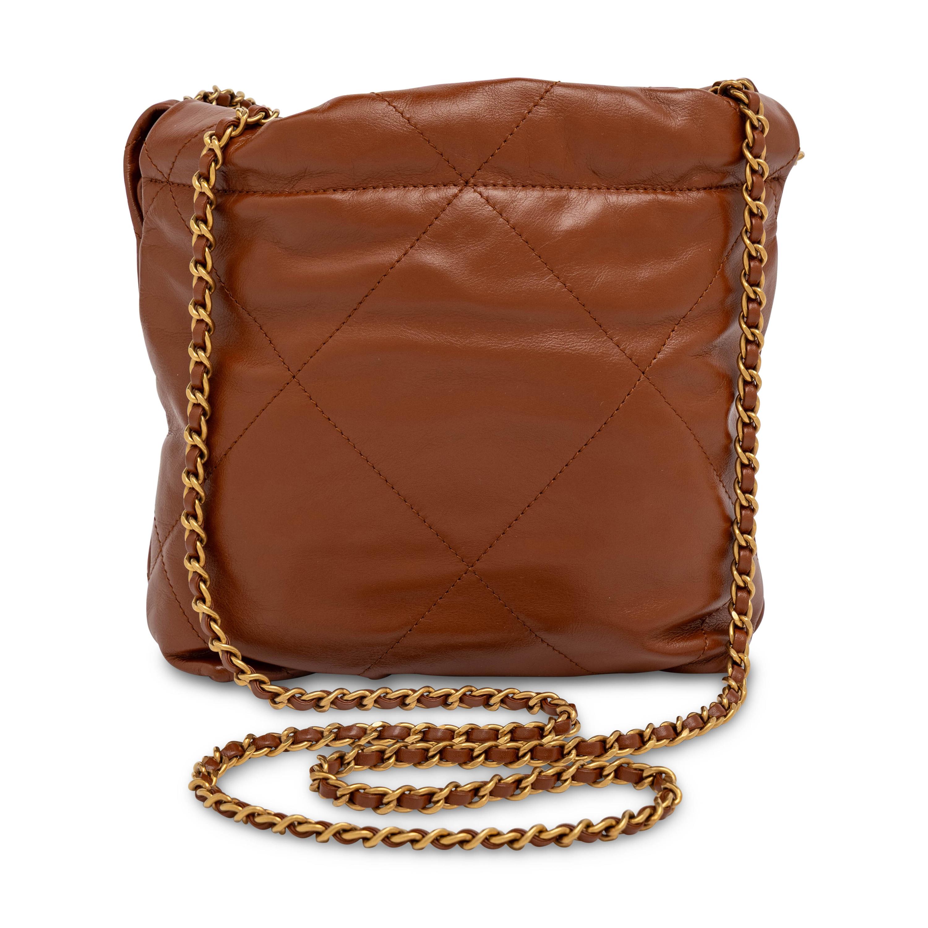 Chanel, Mini 22 Bucket Bag in Brown Leather