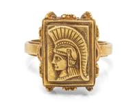 A 14 Karat Yellow Gold Warrior Motif Ring,