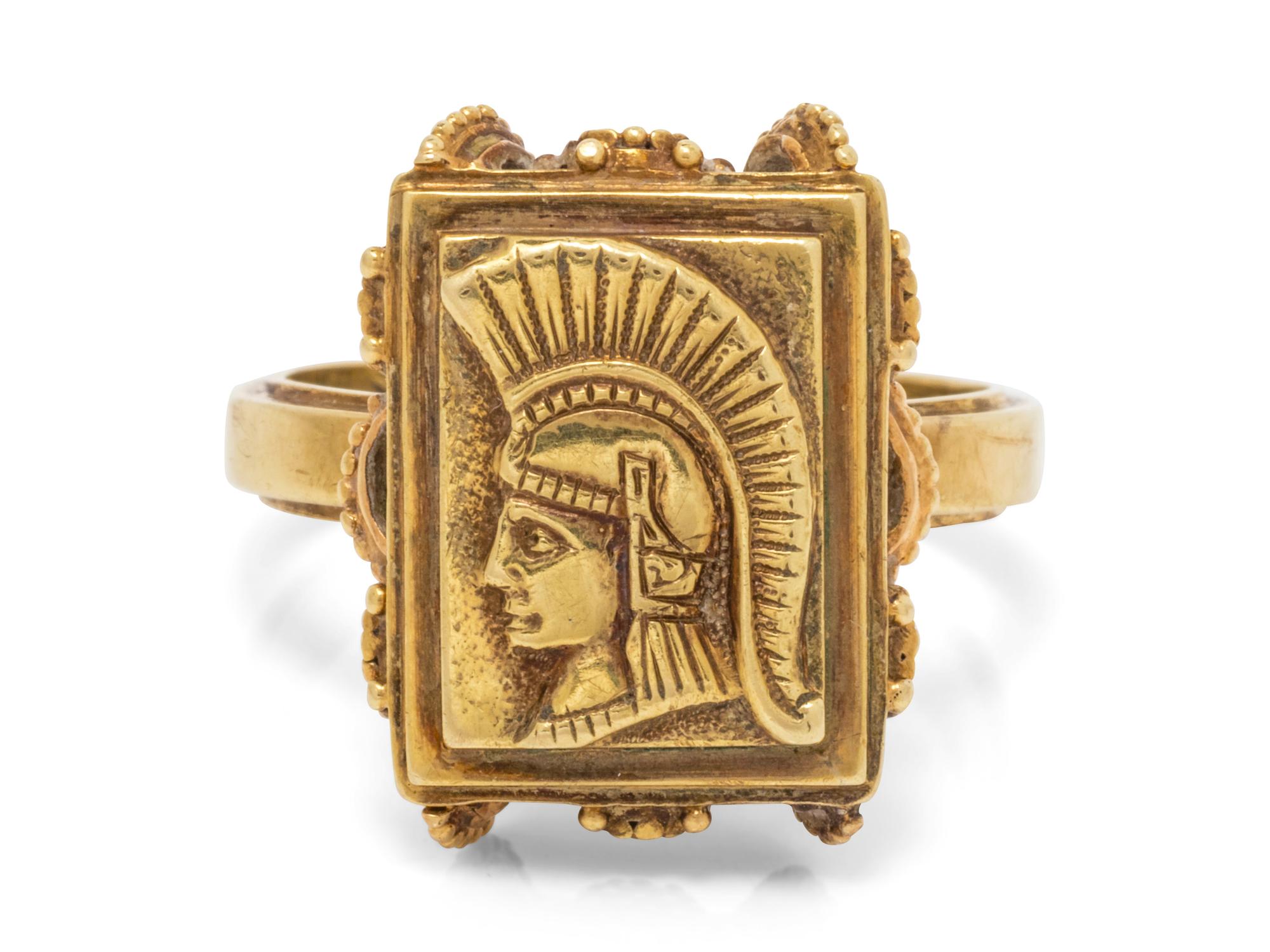 A 14 Karat Yellow Gold Warrior Motif Ring,