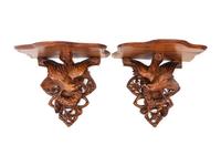 A Pair of Black Forest Style Carved Oak Wall Brackets