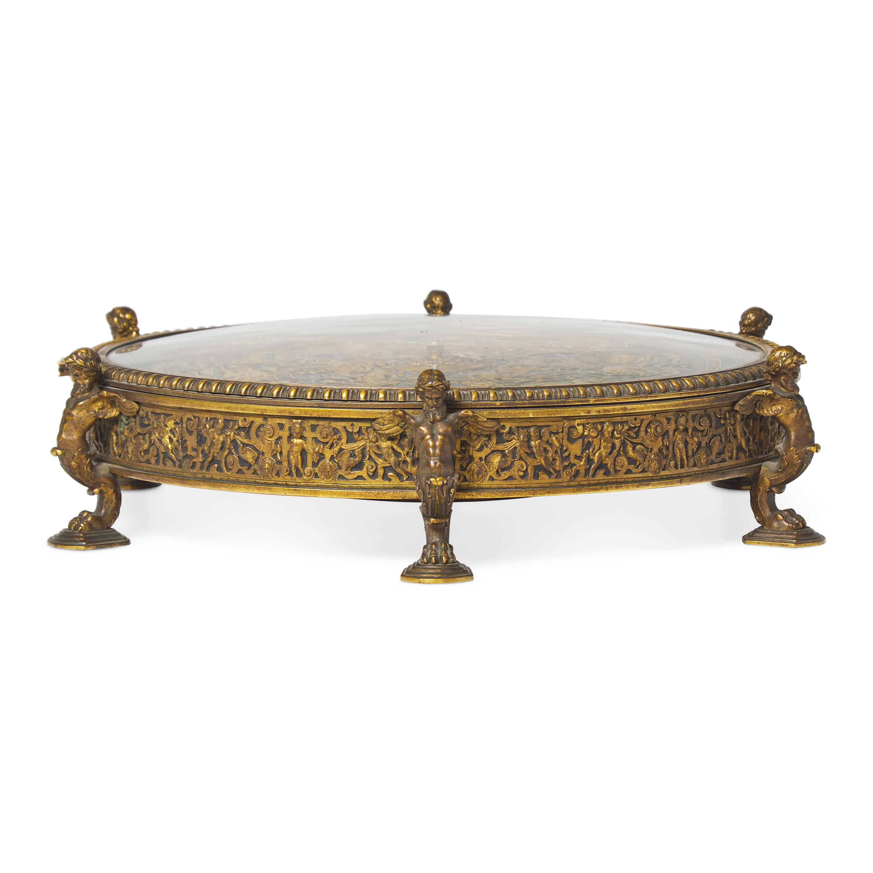 A Renaissance Revival Gilt Bronze and Enamel-Decorated Table Clock