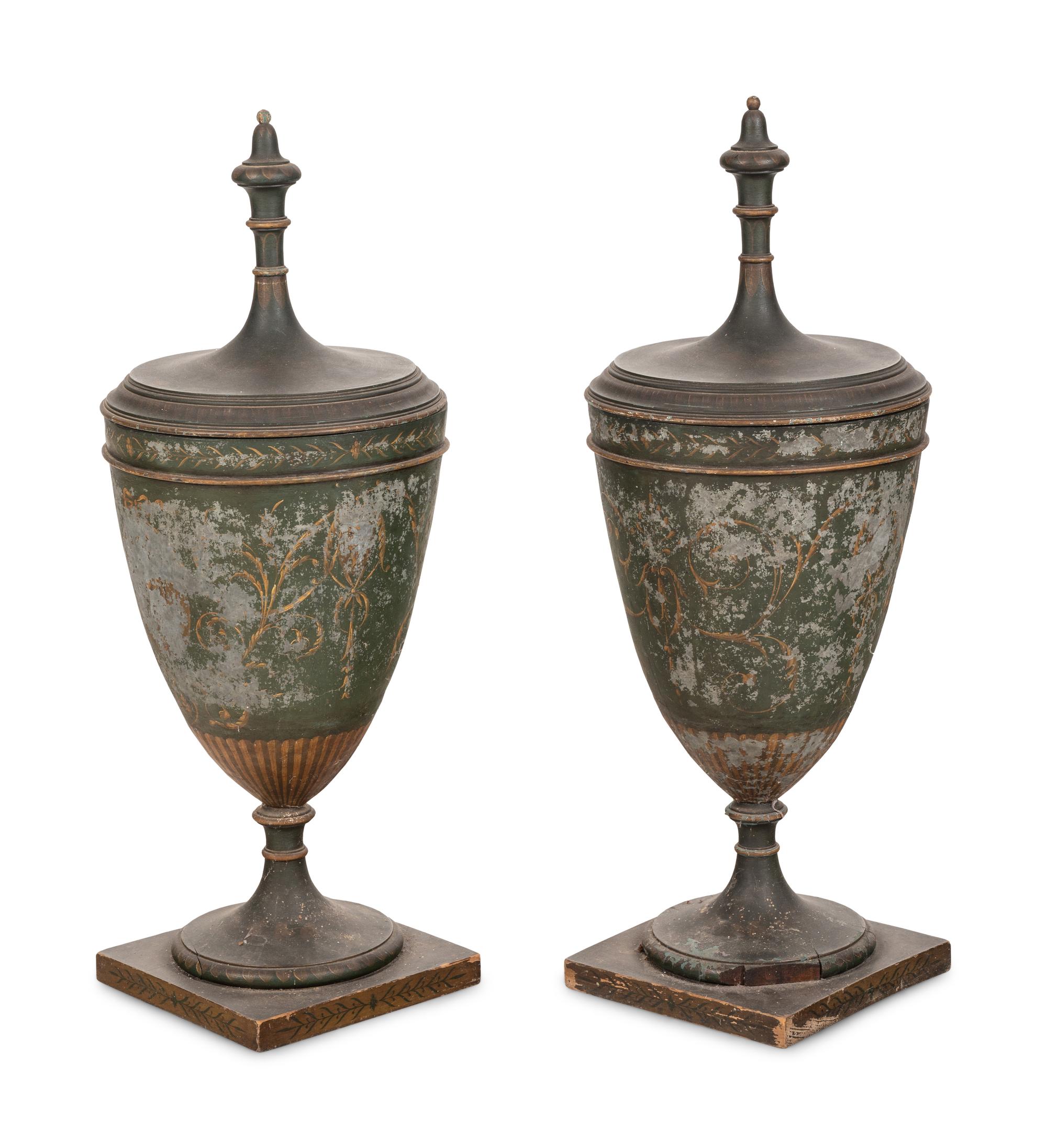 A Pair of Large Continental Tôle Urns