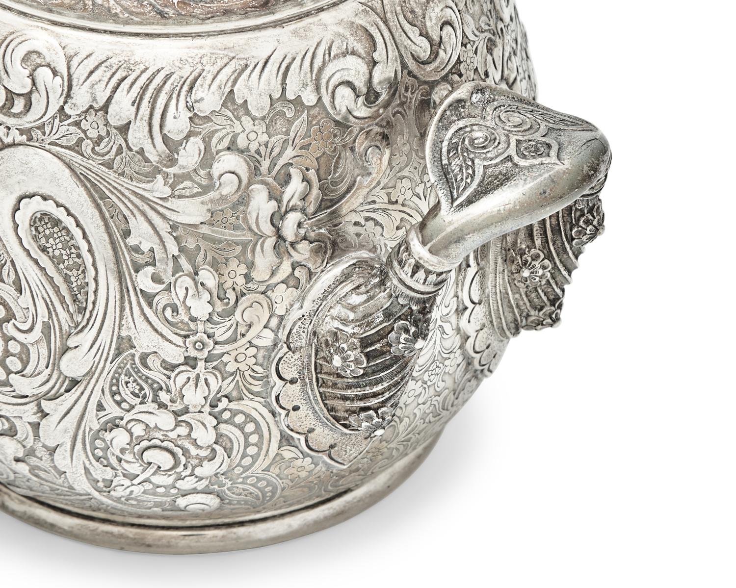 A Rare Sterling Silver Three-Piece Saracenic Tea Service